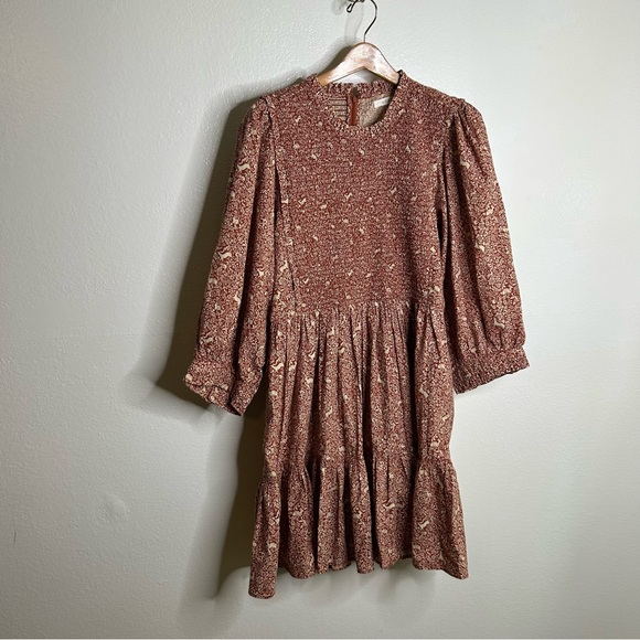 Doen Prancing Fawn Leda Deer Ruffle Cotton Tiered Long Sleeve Mini Dress XL - Picture 3 of 15